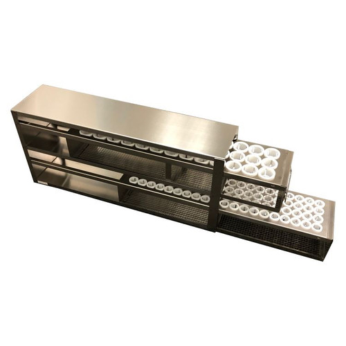 stainless steel laboratory freezer rack with drawer for 80 x 15ml and 39 x 50ml centrifuge tubes 