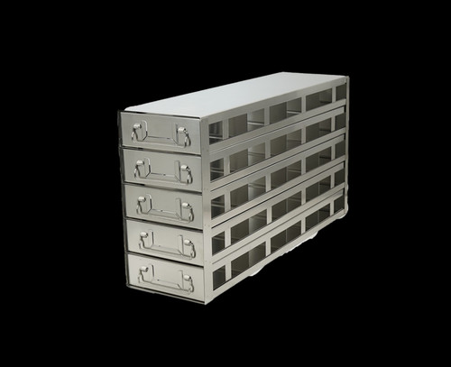 stainless steel laboratory freezer drawer rack for 100 place 2 inch plastic hinged lid cryo boxes 