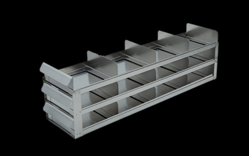 [FR-A-SL-22-12] stainless steel laboratory freezer rack with sliding trays for 2 inch cryo boxes three high by four deep 