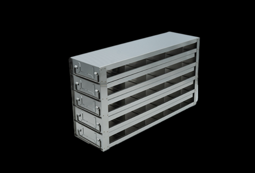 [FR-DRW-DWP-55] stainless steel laboratory freezer drawer rack for 25 deep well plates 5 x 5 