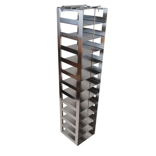 [FR-A-CH-2-12] stainless steel vertical freezer rack for chest freezers holds twelve 2 cryoboxes 